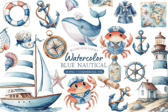 Download Watercolor Nautical Clipart Bundle - Nautical Collection