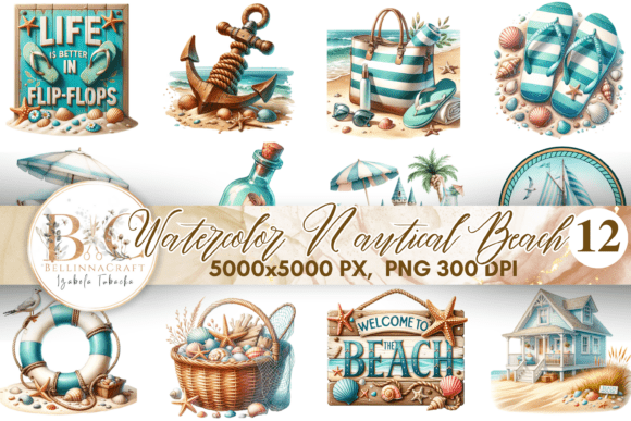 Download Watercolor Nautical Beach Clipart - Nautical Collection