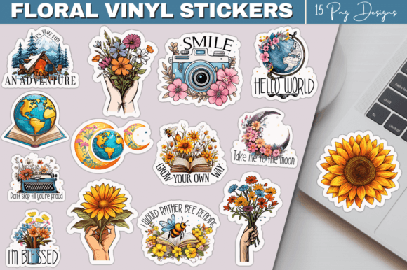 Download Floral Vinyl Printable Stickers Bundle - Printable stickers Collection