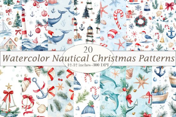Download Watercolor Nautical Christmas Patterns - Nautical Collection
